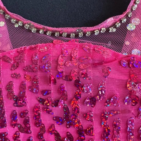 Girls' Sparkling Hot Pink Sequin Tulle Dress - Picture 6 of 16